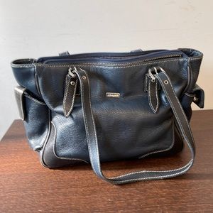 Navy blue leather shoulder handbag